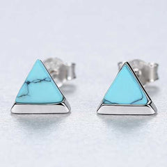 Women's Silver Plated Triangle Stud Earrings With Pushback Closure