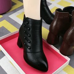 Chunky Heeled PU Leather Ankle Boots Women's Footwear