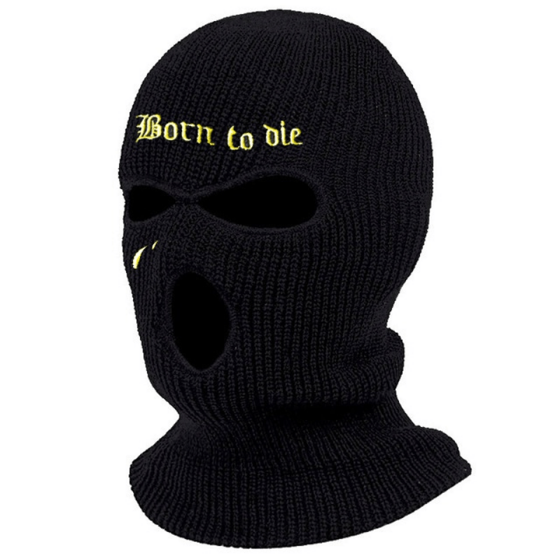 Embroidered Knit Ski Mask Winter Balaclava Hat 3 Hole Knitted Full Face Cover