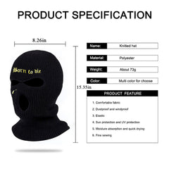 Embroidered Knit Ski Mask Winter Balaclava Hat 3 Hole Knitted Full Face Cover