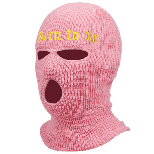 Embroidered Knit Ski Mask Winter Balaclava Hat 3 Hole Knitted Full Face Cover