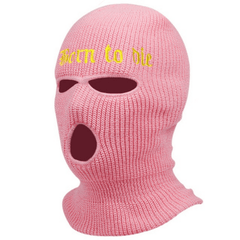 Embroidered Knit Ski Mask Winter Balaclava Hat 3 Hole Knitted Full Face Cover