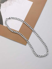 Stainless Steel Silver Plated Cuban Link Chain With Lobster Closure