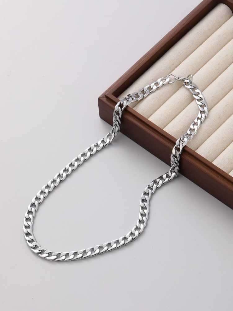 Stainless Steel Silver Plated Cuban Link Chain With Lobster Closure