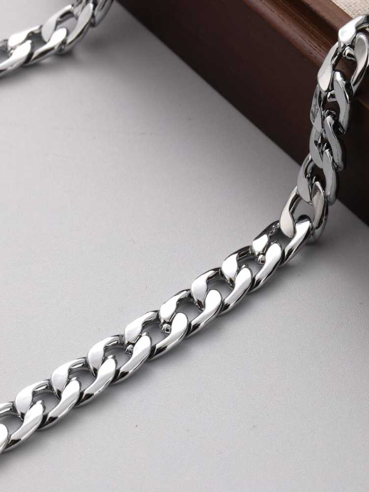 Stainless Steel Silver Plated Cuban Link Chain With Lobster Closure