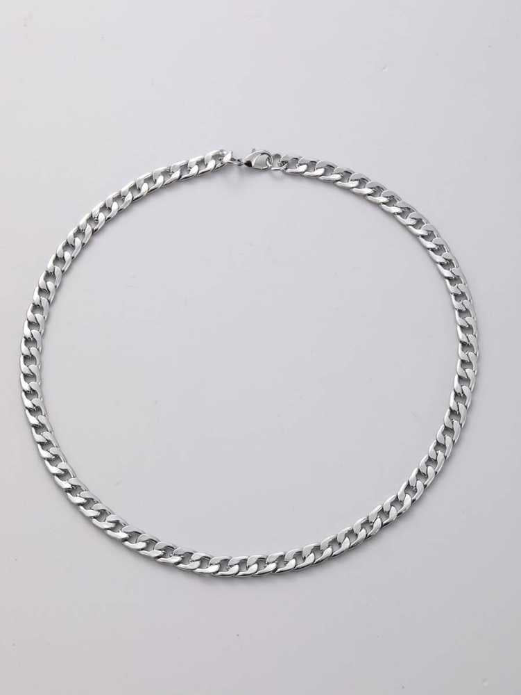 Stainless Steel Silver Plated Cuban Link Chain With Lobster Closure
