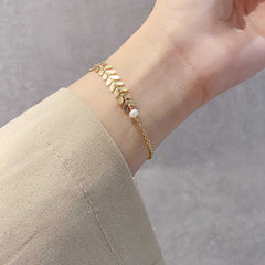 Women's Gold Plated Leaf Pattern Pearl Dropped Jewelry Set