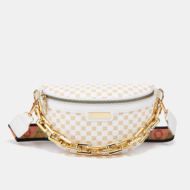Y2K Leopard Crossbody Fanny Pack Chain Decor Chest Purse