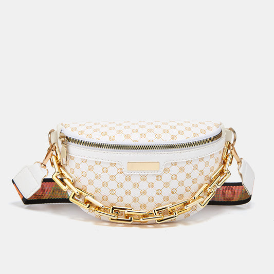 Y2K Leopard Crossbody Fanny Pack Chain Decor Chest Purse