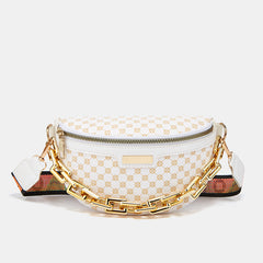 Y2K Leopard Crossbody Fanny Pack Chain Decor Chest Purse