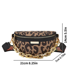 Y2K Leopard Crossbody Fanny Pack Chain Decor Chest Purse