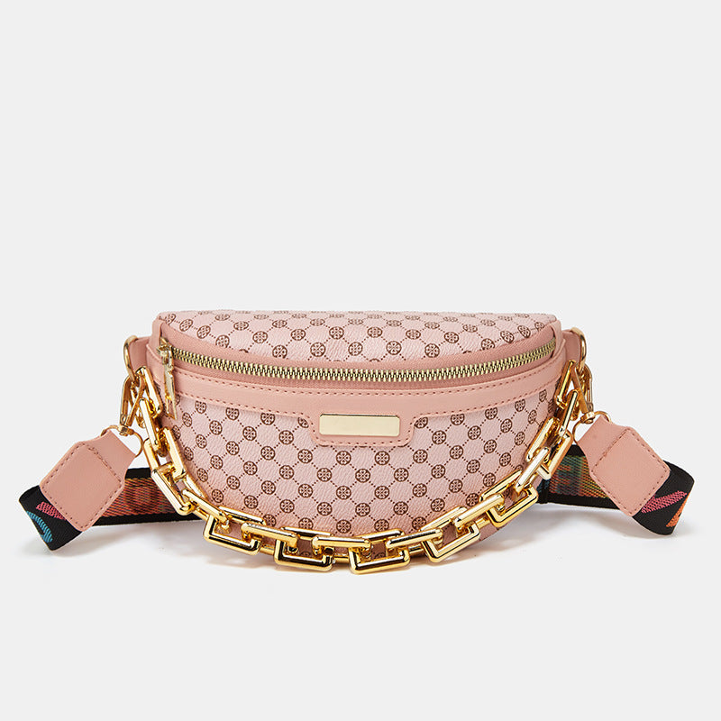 Y2K Leopard Crossbody Fanny Pack Chain Decor Chest Purse