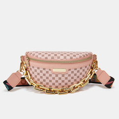 Y2K Leopard Crossbody Fanny Pack Chain Decor Chest Purse