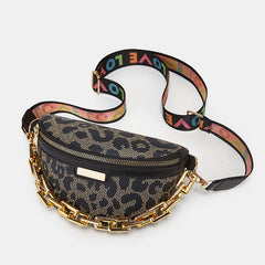 Y2K Leopard Crossbody Fanny Pack Chain Decor Chest Purse