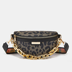 Y2K Leopard Crossbody Fanny Pack Chain Decor Chest Purse
