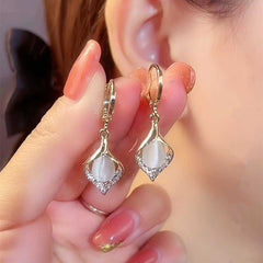 Women's Gold Plated Tulip Petal Opal Zircon Drop Earring