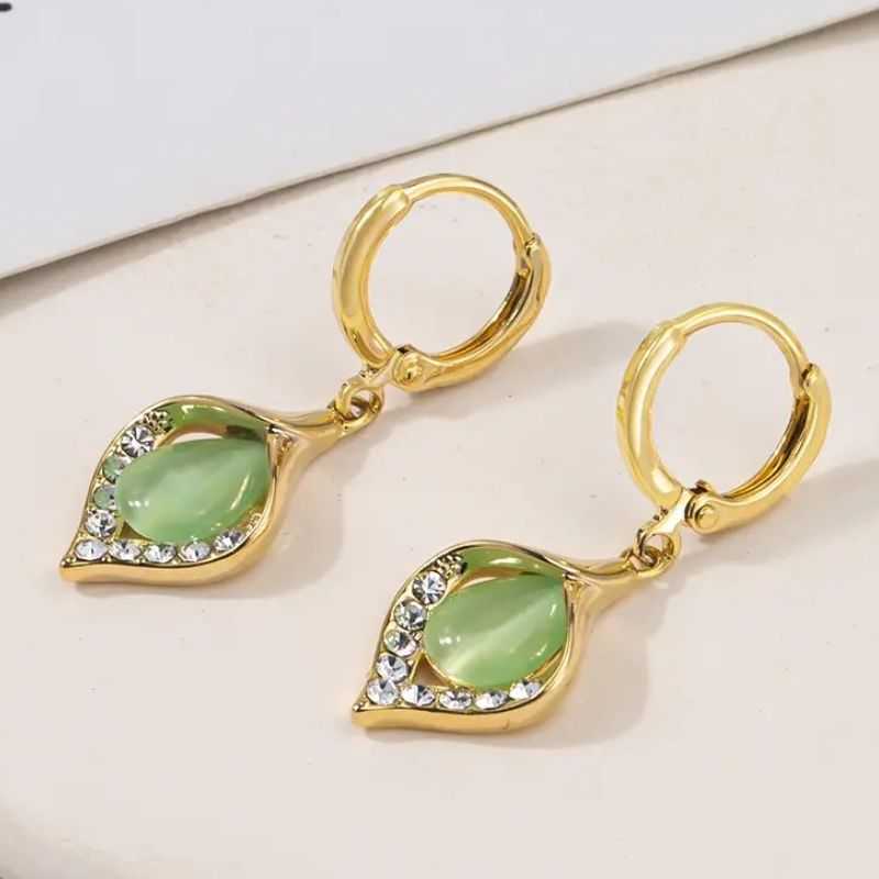 Women's Gold Plated Tulip Petal Opal Zircon Drop Earring