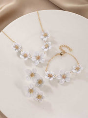 Fashionable Flower Pendant Necklace, Double Layer Earrings & Bracelet Combo