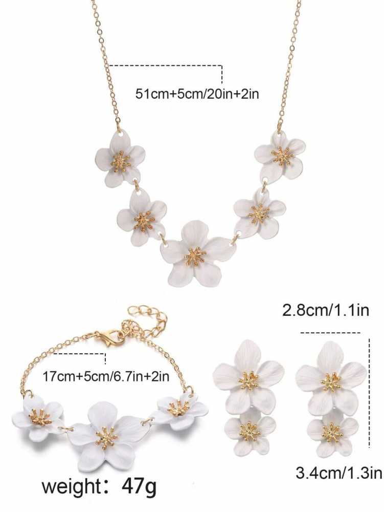 Fashionable Flower Pendant Necklace, Double Layer Earrings & Bracelet Combo