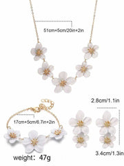Fashionable Flower Pendant Necklace, Double Layer Earrings & Bracelet Combo