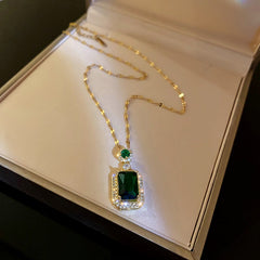 Women's Gold Plated Emerald Crystal With Cubic Zirconia Jewelry Set