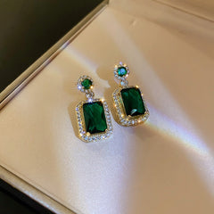 Women's Gold Plated Emerald Crystal With Cubic Zirconia Jewelry Set