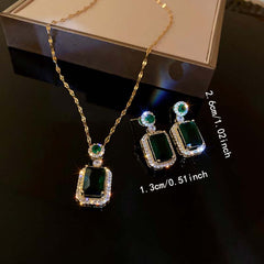 Women's Gold Plated Emerald Crystal With Cubic Zirconia Jewelry Set