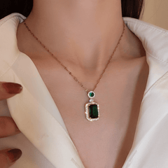 Women's Gold Plated Emerald Crystal With Cubic Zirconia Jewelry Set
