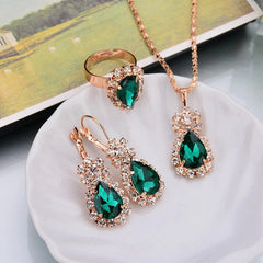 Water Drop Shape Jewelry Set Pendant Necklace Earrings Ring Zirconia Gift