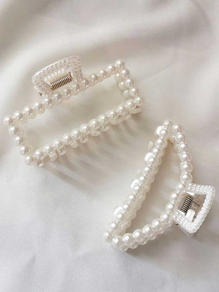 2pcs Large Faux Pearl Hair Claw Clips Elegant Hair Accessories