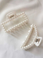 2pcs Large Faux Pearl Hair Claw Clips Elegant Hair Accessories