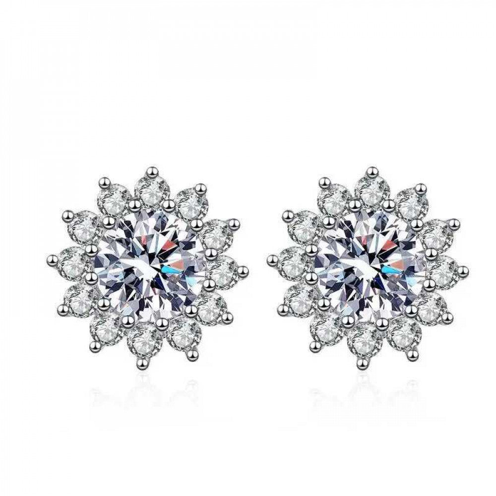 Solitaire Cluster Silver Plated Stud Earring For Women
