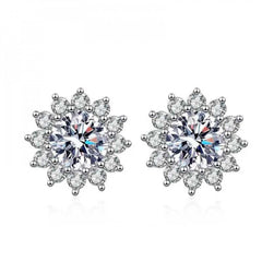 Solitaire Cluster Silver Plated Stud Earring For Women