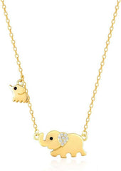 Women's Gold Plated Cute Mom And Baby Elephant Crystal Necklace