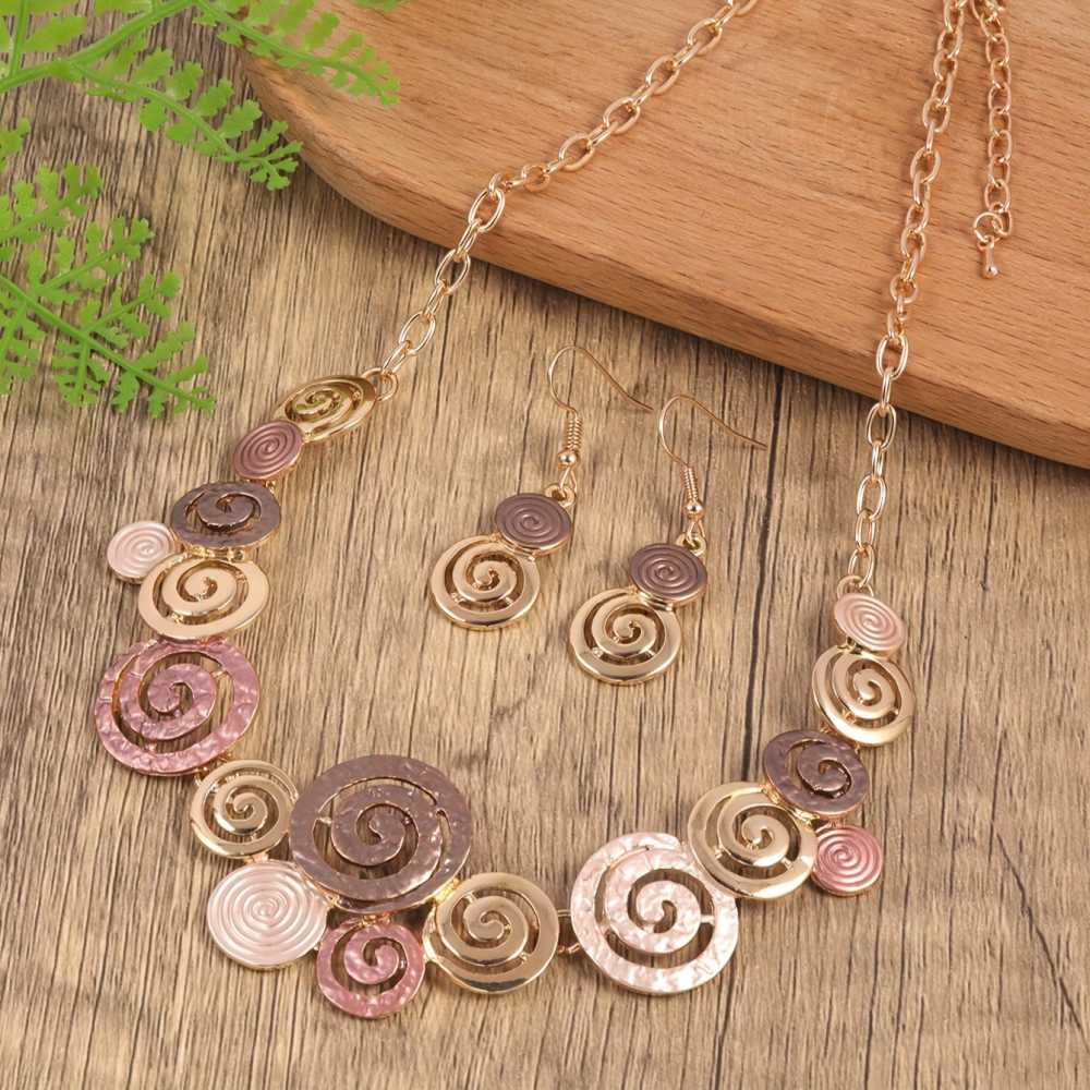 Vintage Luxury Adjustable Enamel Geometric Necklace & Earrings Set Women's Fashion Jewelry