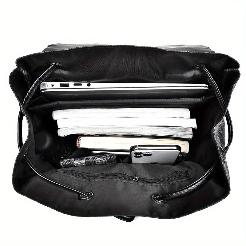 Large Capacity Mens Laptop Backpack Faux Leather Spacious Storage