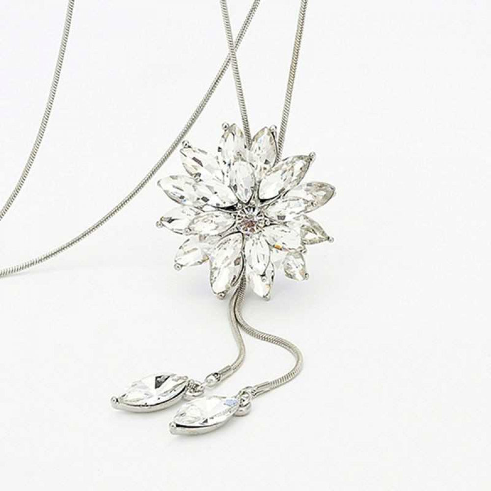 Silver Plated Multilayer Floral Pendant Necklace For Women