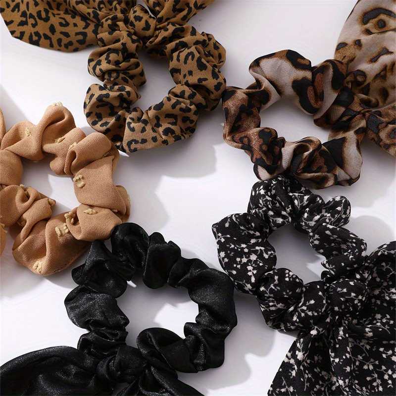 5pcs Set Vintage Leopard Printed Bow Hair Scrunchies For Women
