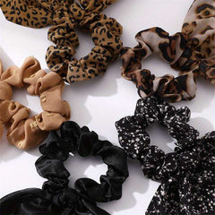 5pcs Set Vintage Leopard Printed Bow Hair Scrunchies For Women
