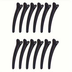 12 Piece Black Frosted Duckbill Hair Clips Vintage Salon Quality Styling Accessories