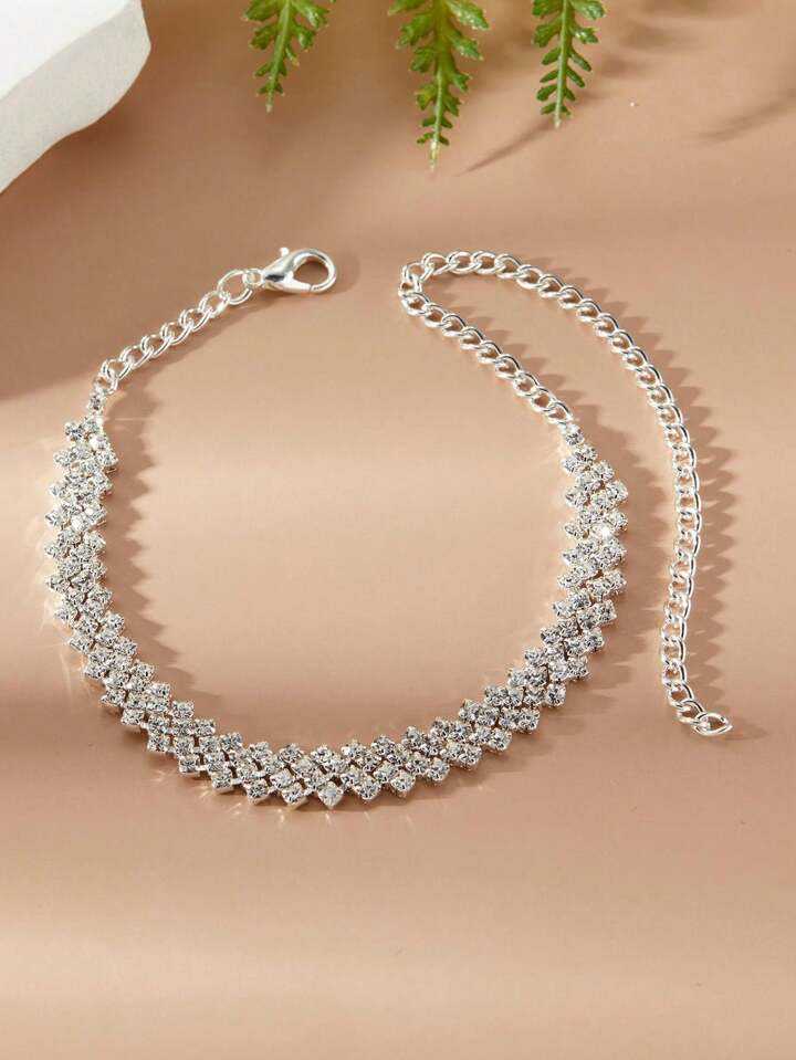 Women's Silver Plated Cross Border Zirconia Paved Anklet