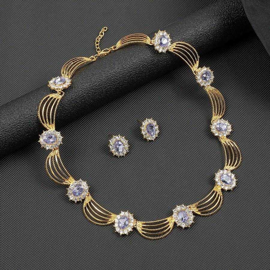 Elegant Gold Plated Crystal Jewelry Set For Weddings and Parties