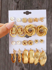 Women's 22 Piece Gold Plated Combo Set Stud And Hoop Earrings