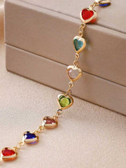 Women's Gold Plated Colourful Heart Link Chain Zirconia Adjustable Bracelet