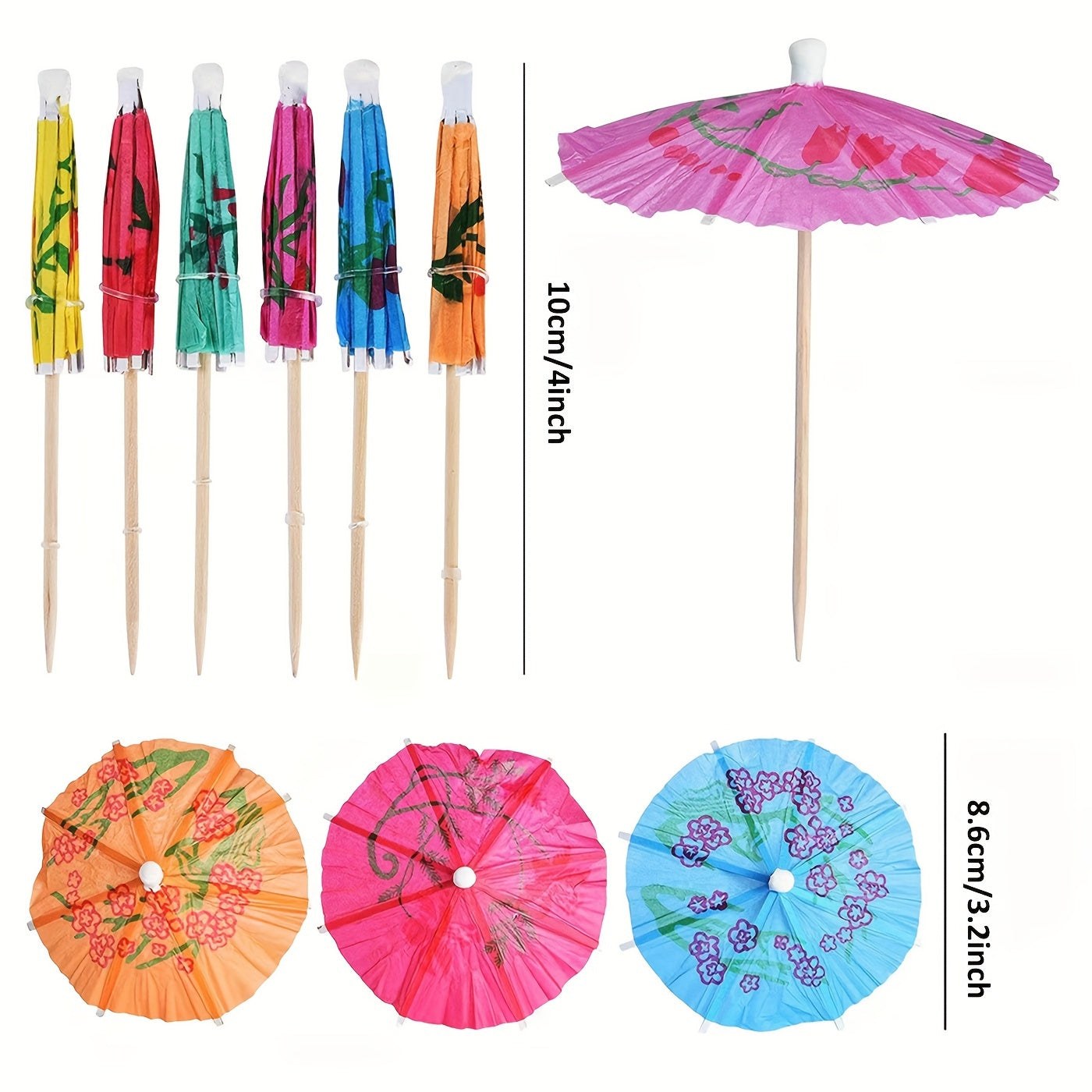 50pcs Tropical Umbrella Cocktail Picks Set, Assorted Colors for Summer Parties