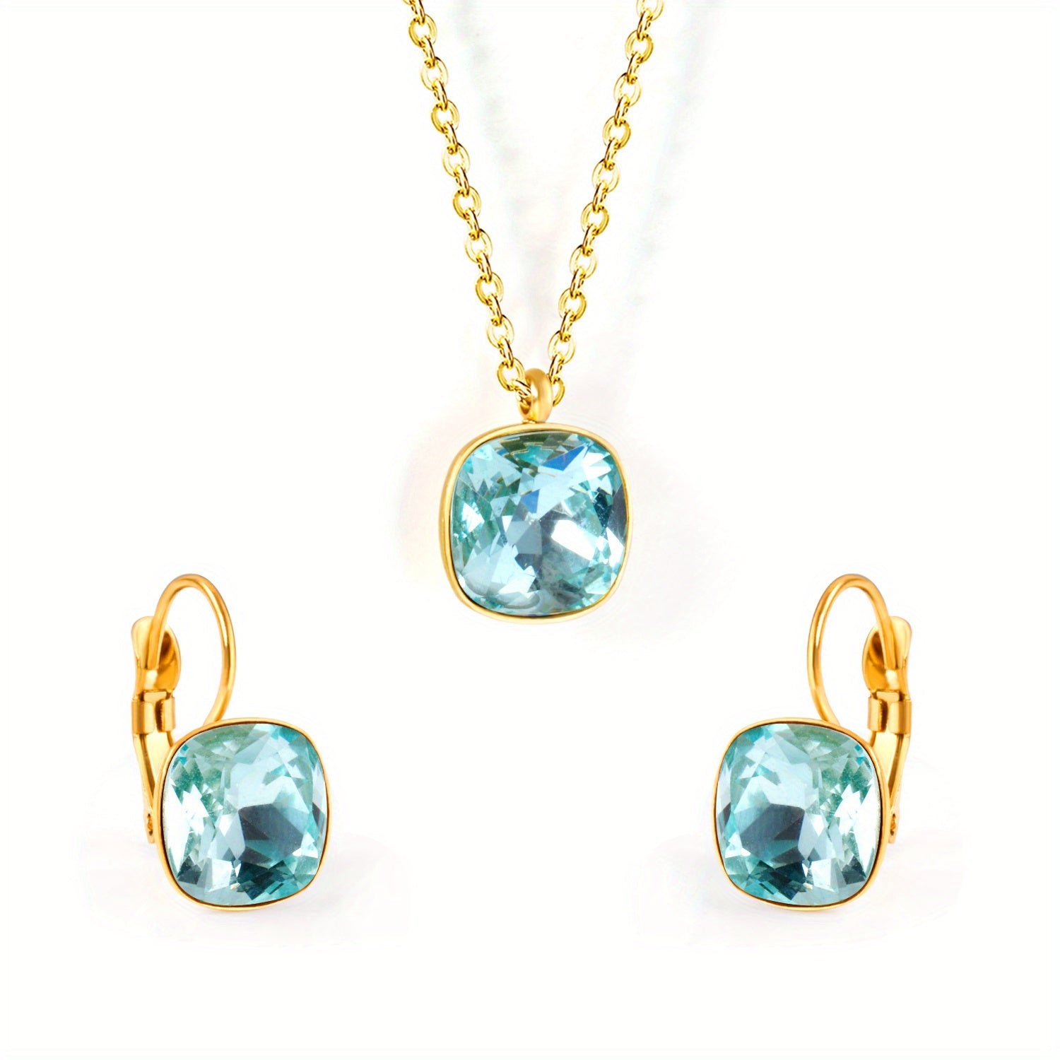 Golden Plated Stainless Steel Jewelry Set Pendant Necklace and Earrings