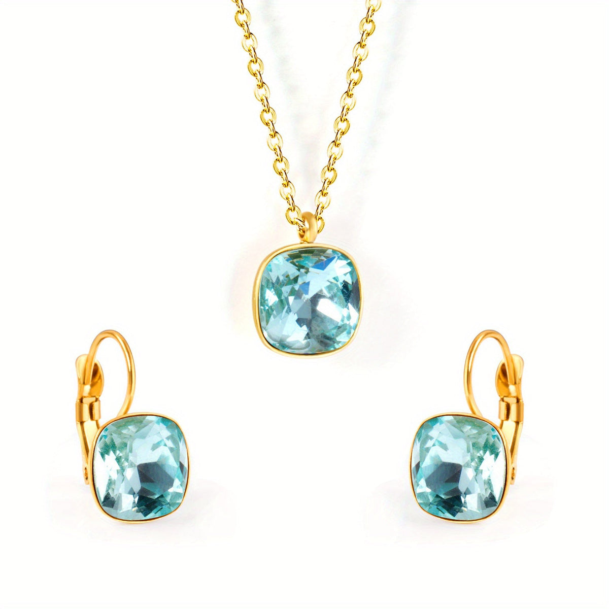 Golden Plated Stainless Steel Jewelry Set Pendant Necklace and Earrings