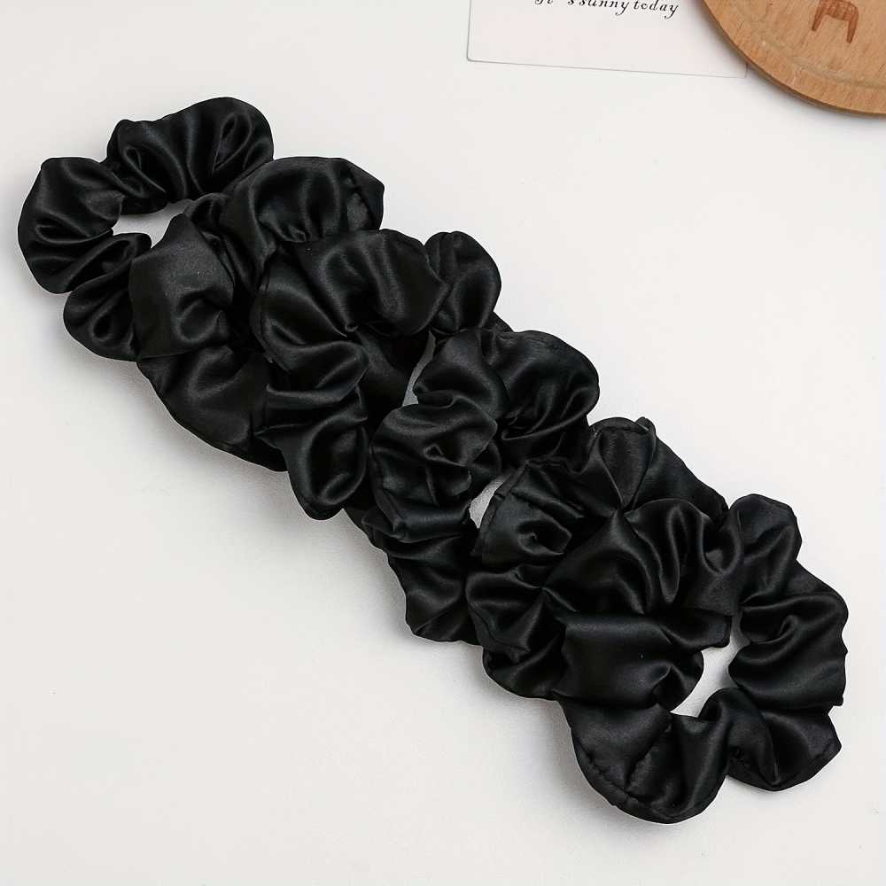 6pcs Elegant Satin Scrunchies Set for Women Solid Color Hair Ties