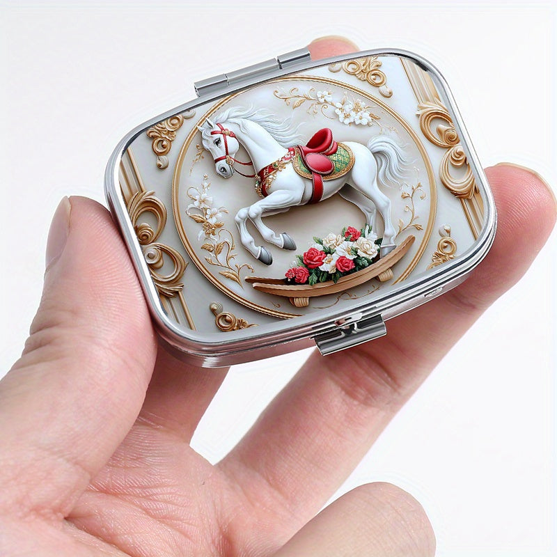 Vintage Rocking Horse Print Pill Organizer Box