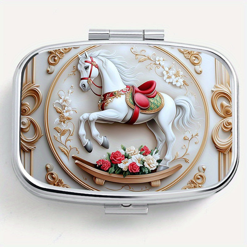 Vintage Rocking Horse Print Pill Organizer Box